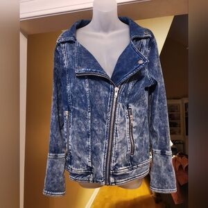 Liverpool Moto Denim Look Stretchy Jacket Size Medium